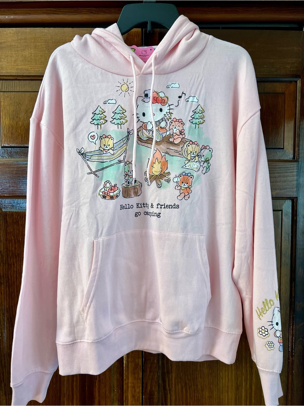 Hello Kitty Light Pink Camping Graphic Pullover Hoodie